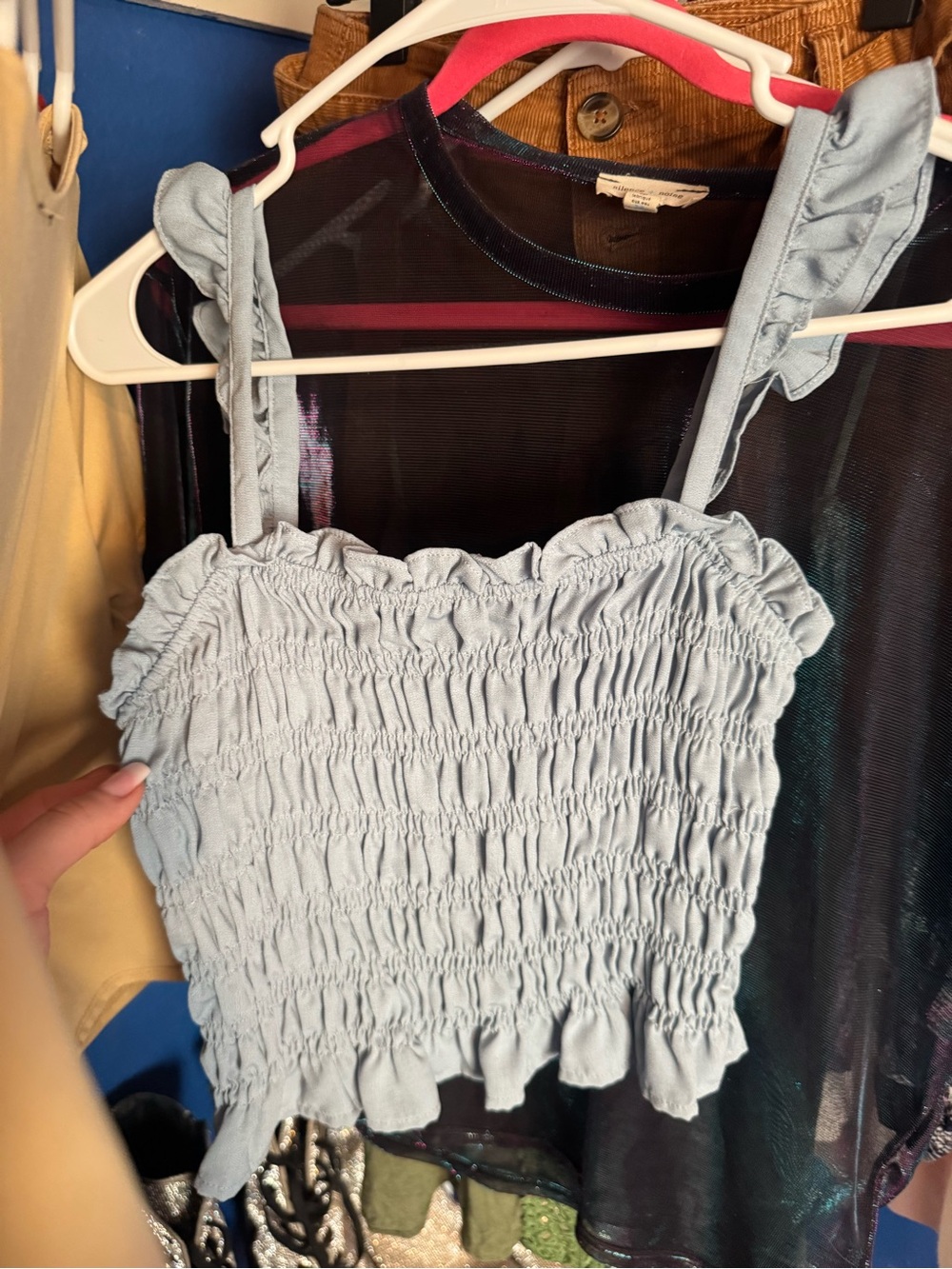 Light Blue Smocked Ruffle Crop Top - Women